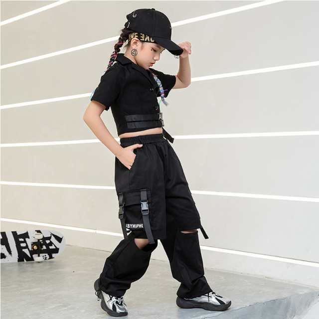 キッズダンス 120 ブラック カーゴパンツ  衣装  韓国 人気 黒 大人気