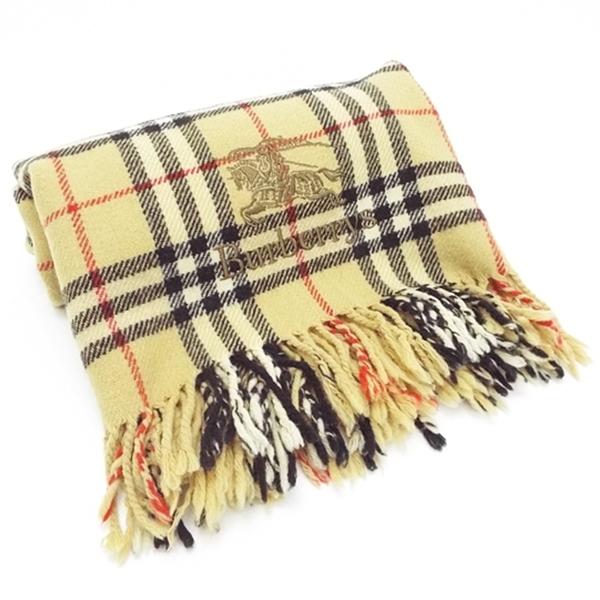 バーバリー ウール ひざ掛け キャメル チェック 65 124cm 中古 Aランク Burberrys メンズ レディース バーバリー バーバリーズ ウール ひざ掛け キャメル×チェック 64×108