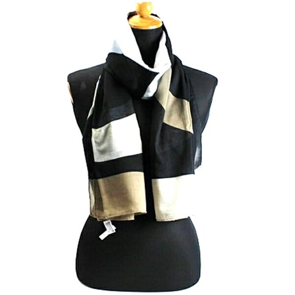 シャネル コットン 大判ストール 長方形 ブラック×グレー×カーキ ロゴ 中古 Bランク CHANEL レディース 女性