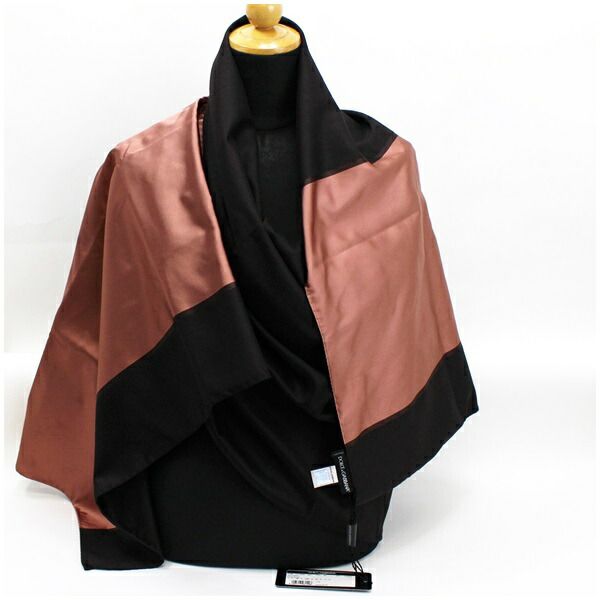 ドルチェ&ガッバーナ 未使用 ストール ショール ブラック シルク×ウール ブラウン×ピンク×ブラック 中古 Sランク