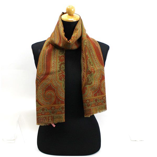 エトロ 長方形 ストール ショール レッド×グリーン ペイズリー柄 中古 ABランク ETRO | レディース 女性用 大判