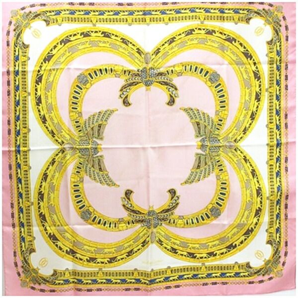 カルティエ マストドゥカルティエ シルク スカーフ ピンク 宝石柄 中古 ABランク Cartier | レディース 女性用