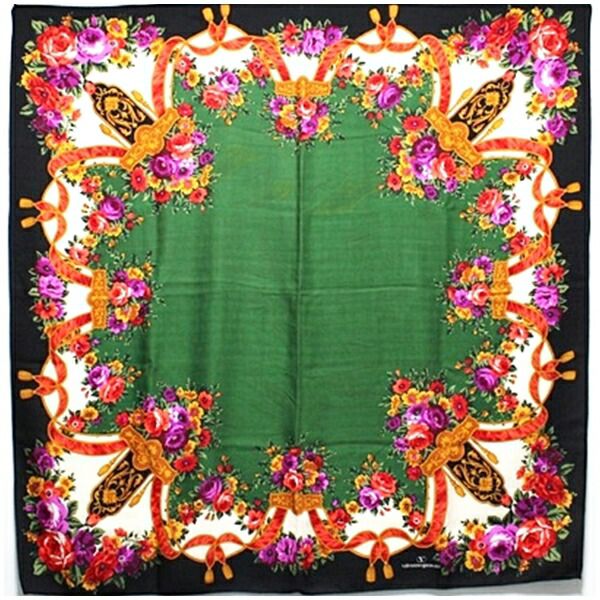 バレンチノガラヴァーニ ストール 大判 グリーン×ブラック 花柄 中古 ABランク valentino garavani |