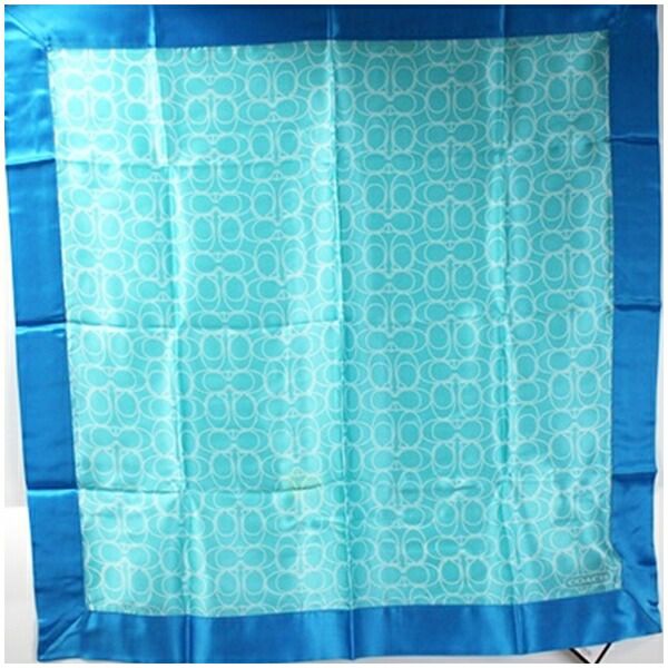 コーチ シルク スカーフ 未使用 ライトブルー×ブルー シグネチャー柄 中古 Sランク COACH | レディース 女性