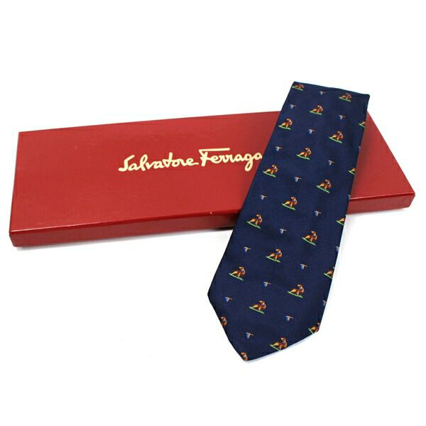 サルバトーレフェラガモ 未使用 シルク ネクタイ 犬柄 中古 Sランク Salvatore Ferragamo | メンズ
