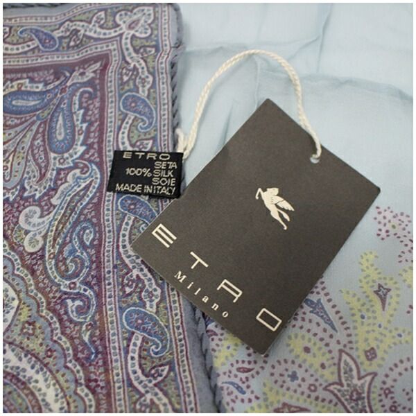 エトロ シルク ミニスカーフ 未使用 ペイズリー柄 グレー×ライトブルー 中古 Sランク ETRO | レディース 女性用 エトロ シルク ミニスカーフ 未使用 ペイズリー柄 グレー×ライトブルー