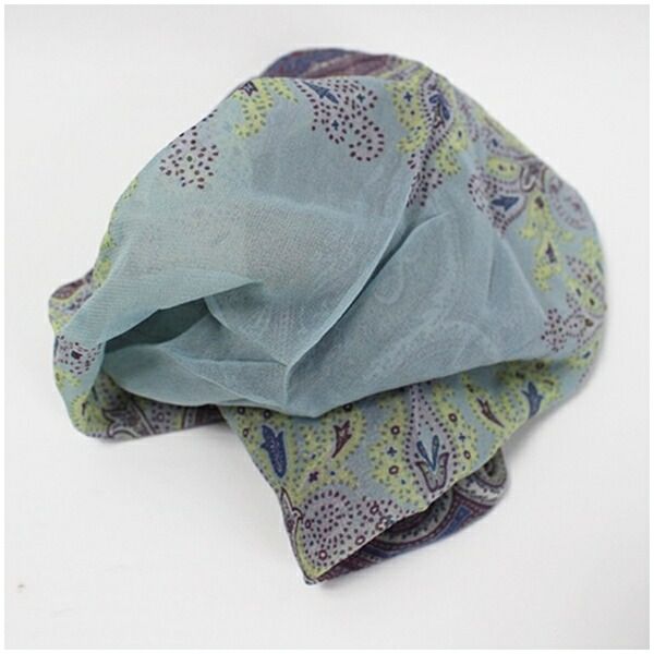 エトロ シルク ミニスカーフ 未使用 ペイズリー柄 グレー×ライトブルー