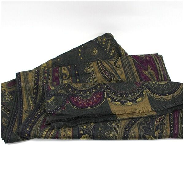 ETRO エトロ 大判ストール ペイズリー柄 赤系 ウールシルク 伊製
