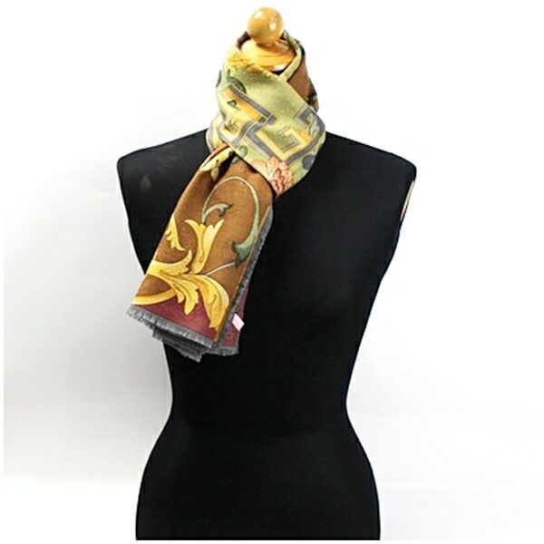 エトロ 長方形 ストール スカーフ シルク ブラウン ツタ柄 中古 A