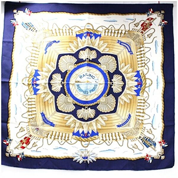 エルメス シルク スカーフ カレ90  『RAILING』 船の手摺 中古 ABランク HERMES | レディース 女性