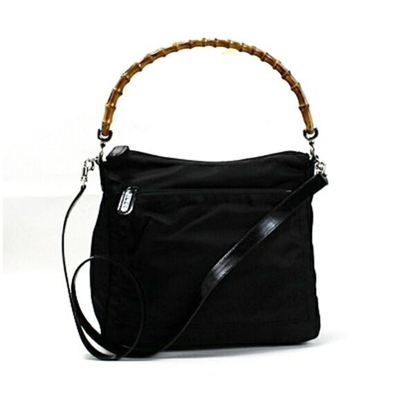 グッチ バンブー 2WAY ハンドバッグ ショルダーバッグ 肩掛け 斜め掛け ナイロン×レザー ブラック0509