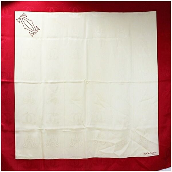 カルティエ マスト ドゥ カルティエ シルク スカーフ アイボリー×レッド 中古 ABランク Cartier  |