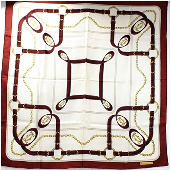 カルティエ マストドゥカルティエ スカーフ ホワイト×ブラウン 中古 ABランク Cartier | レディース女性