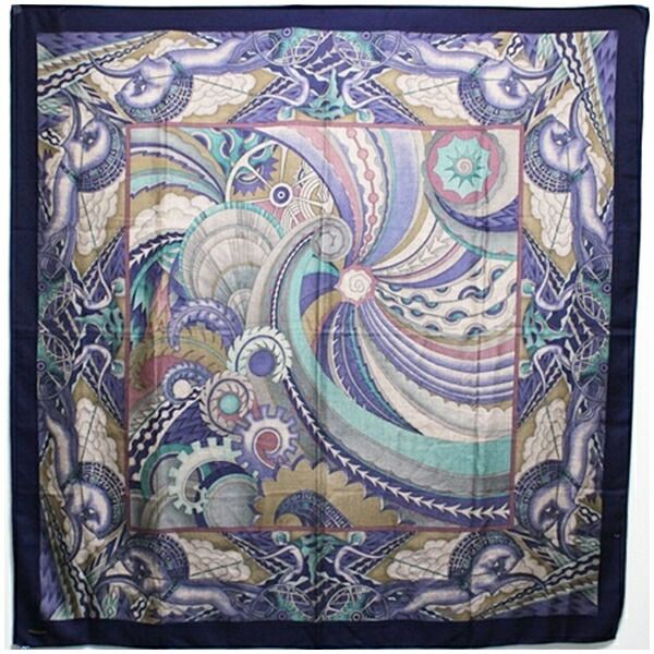 ロロピアーナ カシミヤ・シルク ストール 大判 ネイビー×マルチカラー 中古 ABランク Loro Piana |