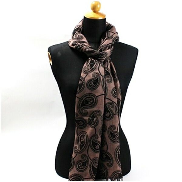 ルシアンペラフィネ カシミヤ ストール ペイズリー柄 ブラウン×ブラック 中古 Aランク lucien