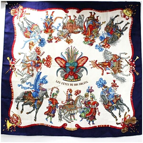 エルメス シルク スカーフ カレ90 LES FERES DU ROI SOLEIL (太陽王の