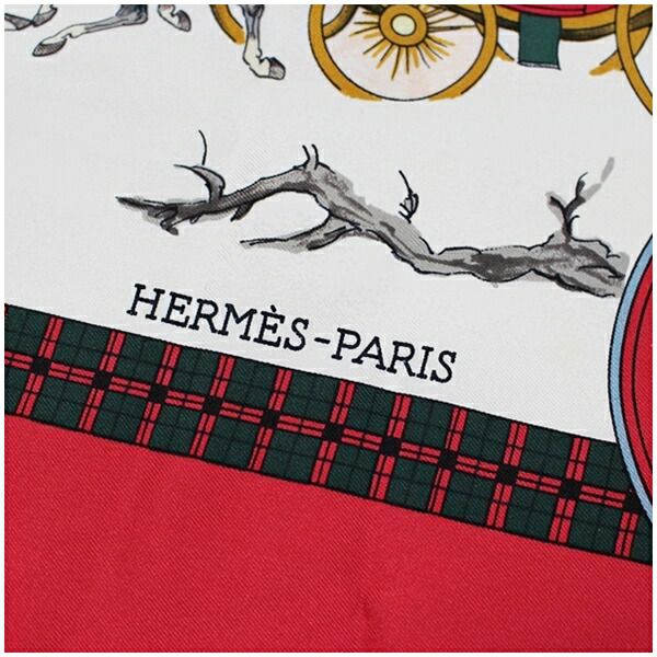 エルメス シルク スカーフ カレ90 L'HIVER EN POSTE 冬の郵便馬車 中古