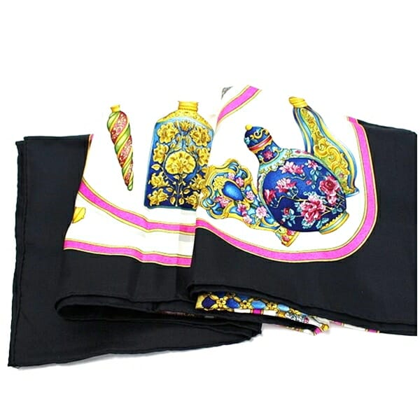 エルメス スカーフ Qu' importe le flacon（香水瓶）ホワイト ブラック