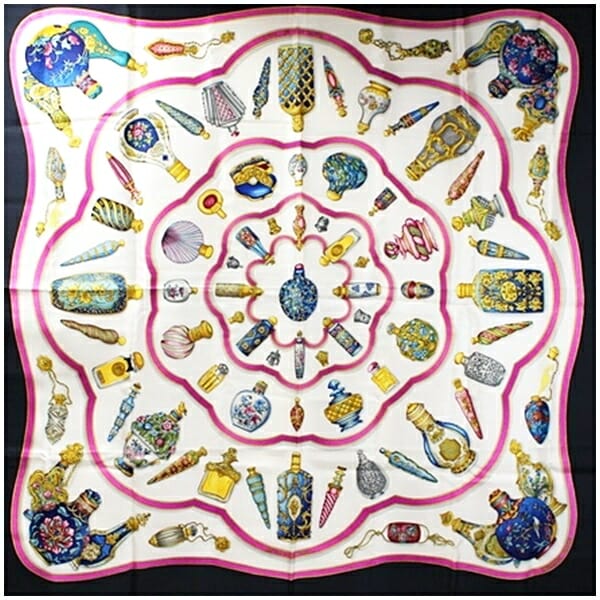 エルメス スカーフ Qu' importe le flacon（香水瓶）ホワイト ブラック