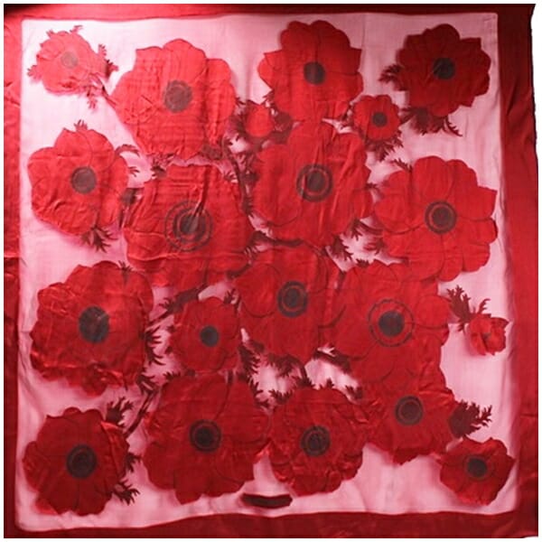 ★ サルバトーレフェラガモ シルク ヴィスコース スカーフ レッド 花柄 中古 ABランク Salvatore