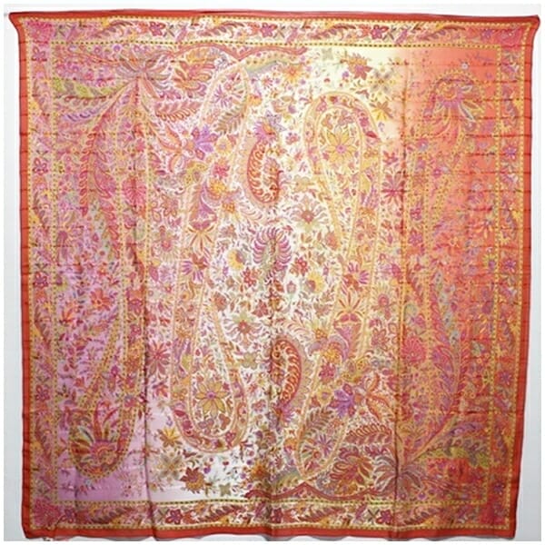 イヴサンローラン シルク 大判スカーフ レッド クリーム 中古 Aランク