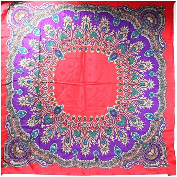 ★ クリスチャンディオール スカーフ 大判 レッド×パープル 中古 ABランク Christian Dior｜レディース 女性用