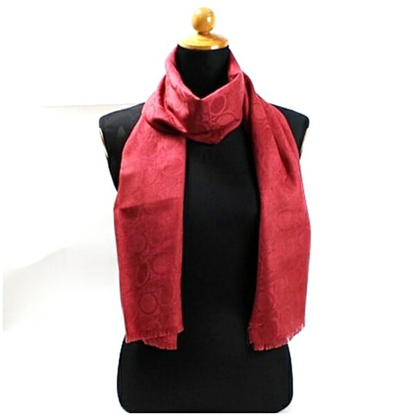 サルバトーレフェラガモ シルク ウール カシミヤ ストール  レッド ガンチーニ柄 中古 Aランク Salvatore