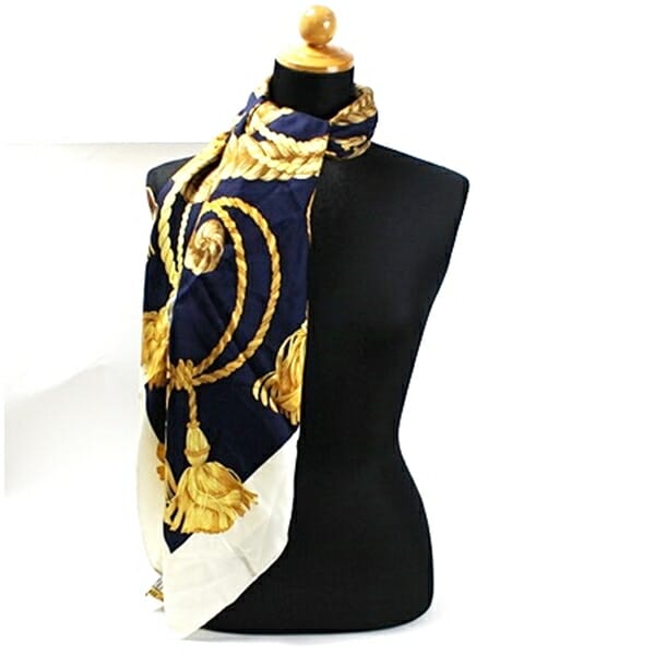 クリスチャンディオール シルク 大判スカーフ ブラック クリーム 中古