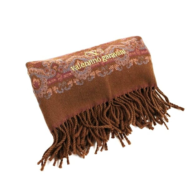 バレンチノガラヴァーニ ひざ掛け マフラー ブラウン パープル ペイズリー柄 128 80cm中古 Aランク