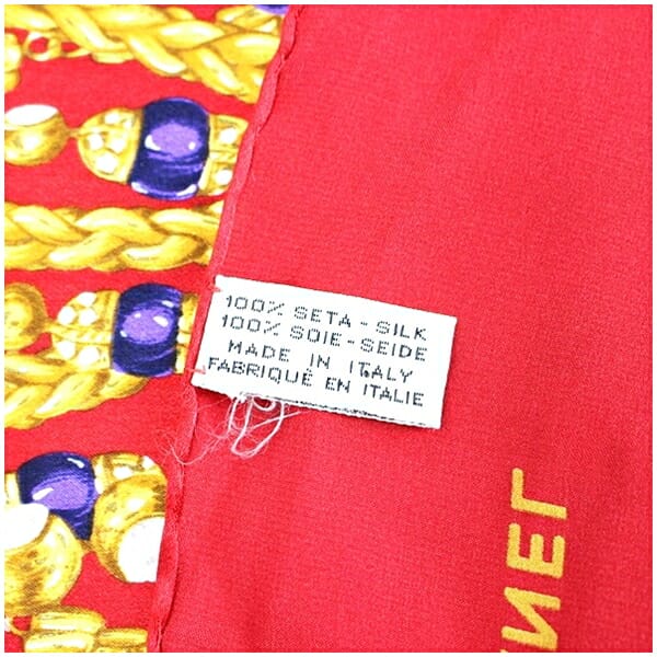 シャネル シルク スカーフ レッド 宝石柄 中古 ABランク CHANEL