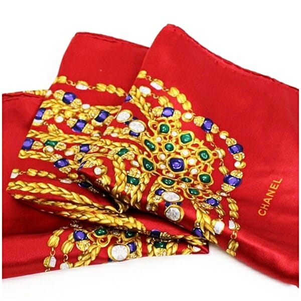 シャネル シルク スカーフ レッド 宝石柄 中古 ABランク CHANEL