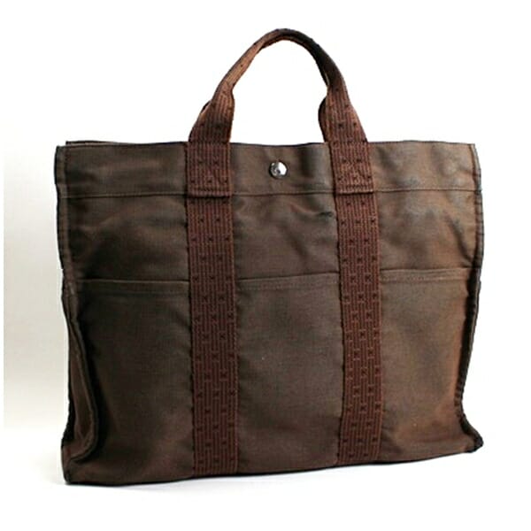 エルメス エールライン MM ナイロンキャンバス トートバッグ ブラウン 中古 BCランク HERMES レディース メンズ