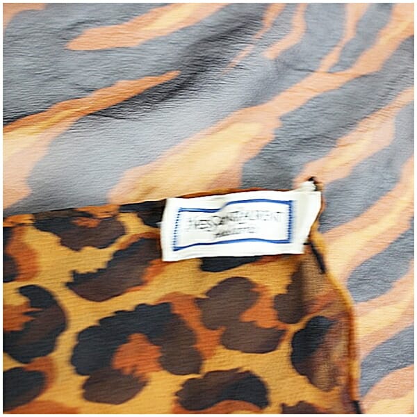 イヴサンローラン シルク 大判スカーフ ブラウン ブラック レオパード  