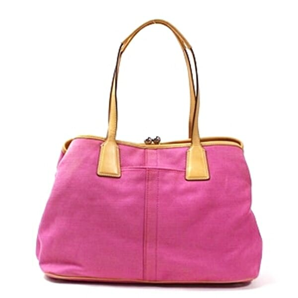 コーチ トートバッグ がま口 肩掛け キャンバス レザー ピンク 中古 ABランク COACH レディース 女性 通勤_1