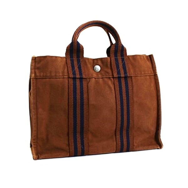 エルメス　ニューフールトゥ PM　トートバッグ　キャンバス　ブラウン　【廃盤】 エルメス トートバッグ フールトゥPM キャンバス ネイビー/茶 M22