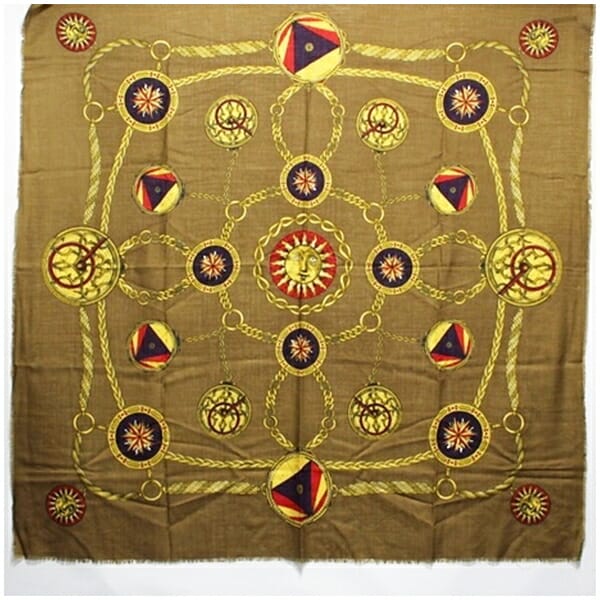 イタリア製 ウール シルク 大判ストール カーキ 中古 ABランク レディース 女性用