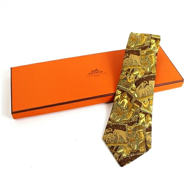 エルメス シルク ネクタイ スカーフ柄 中古 Aランク HERMES メンズ ビジネス 箱付き 送料無料