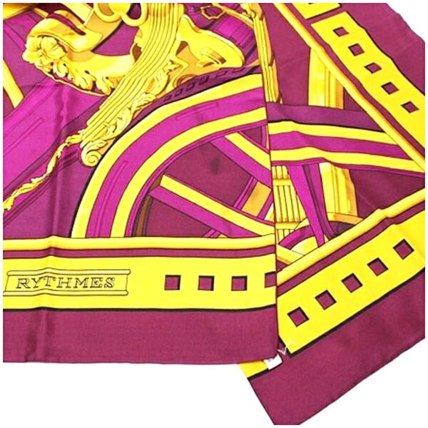 エルメス シルク ストール スカーフ 長方形 パープル マスタード 中古  