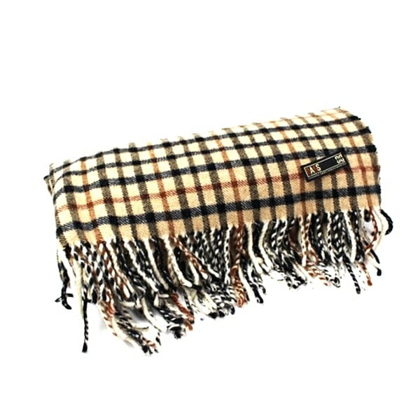 ダックス ウール 大判マフラー ひざ掛け ベージュ チェック 68 130cm 中古 ABランク DAKS メンズ