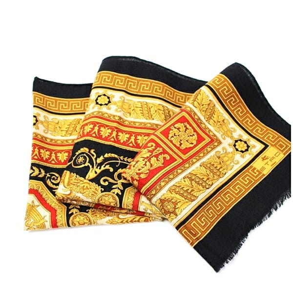 エトロ ウール シルク ストール 長方形 ブラック マルチカラー 中古 A