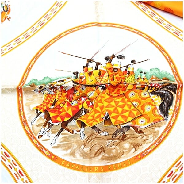 エルメス スカーフ カレ90 CAVALIERS PEULS プール族の騎手 中古 A