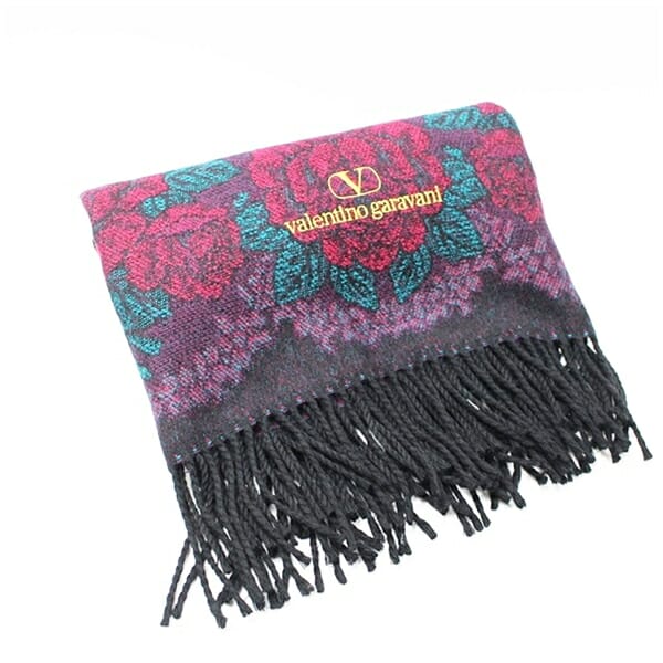 ヴァレンチノガラヴァーニ ひざ掛け ブラック パープル 83 132cm 中古 Aランク valentino