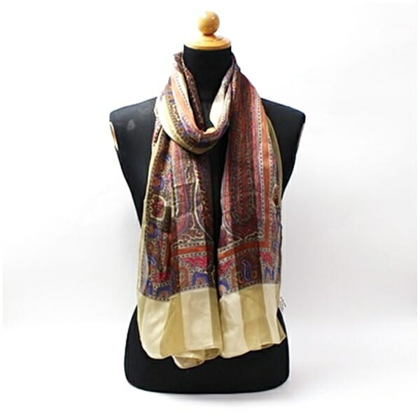 イヴサンローラン シルク 長方形ストール スカーフ ベージュ ブラウン 中古 Aランク YVES SAINT LAURENT