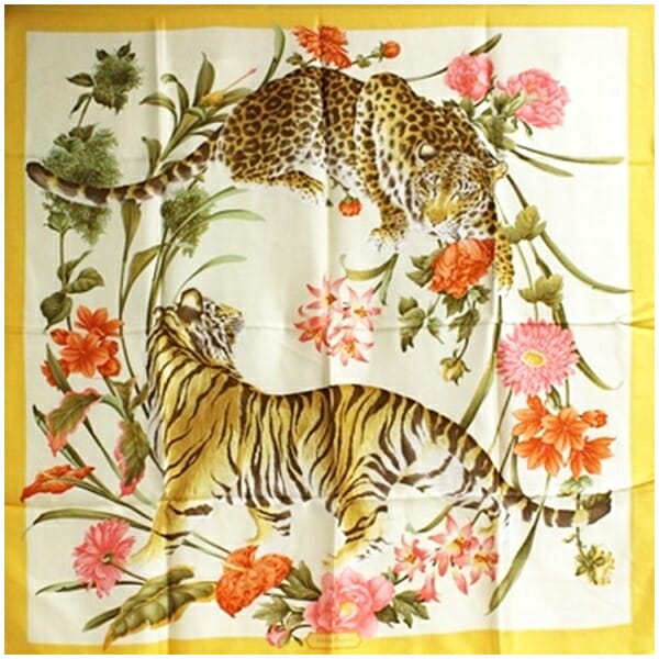 サルバトーレフェラガモ スカーフ 豹柄 クリーム イエロー 中古 Aランク Salvatore Ferragamo