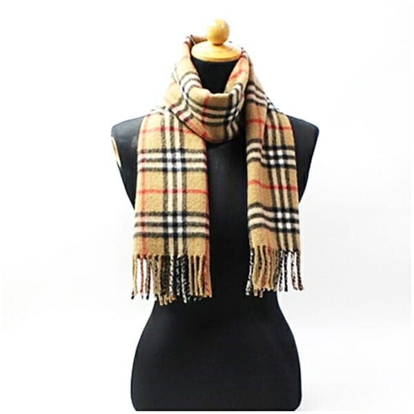 バーバリー カシミヤ マフラー キャメル チェック 144 30cm 中古 Aランク Burberrys メンズ レディース