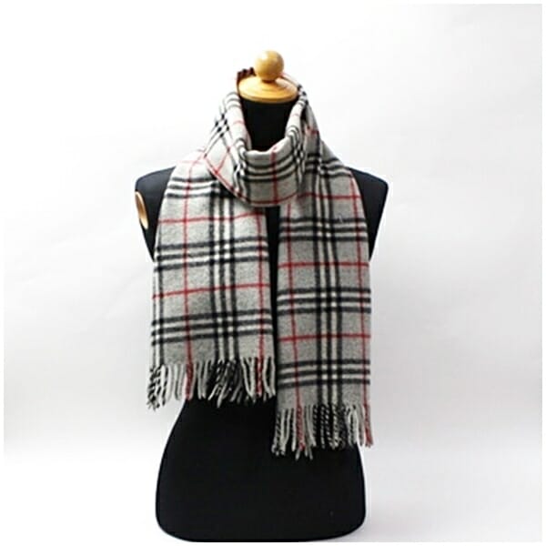 バーバリー カシミヤ マフラー グレー チェック 158 30cm 中古 ABランク BURBERRY メンズ レディース