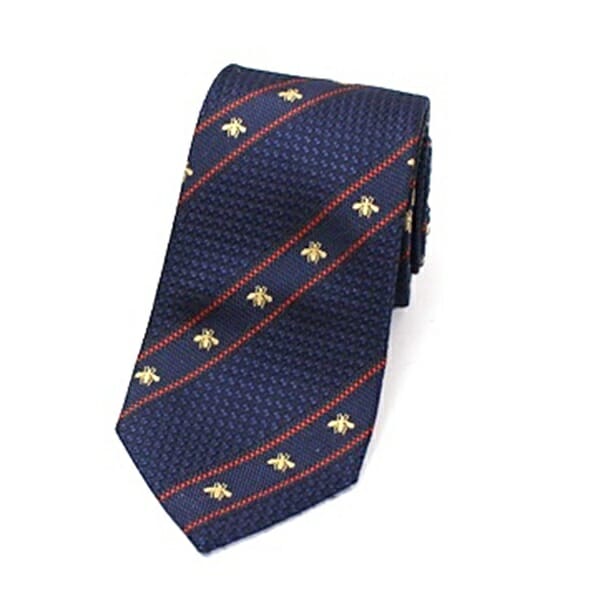 グッチ シルク ネクタイ Bee＆ストライプ柄 現行品 細身 中古 Aランク GUCCI メンズ ビジネス
