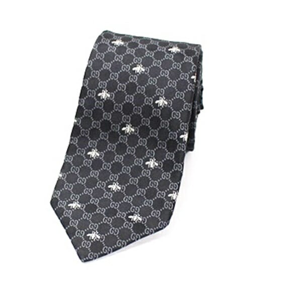 グッチ シルク ネクタイ Bee&amp;GG柄 現行品 細身 中古 Aランク GUCCI メンズ ビジネス