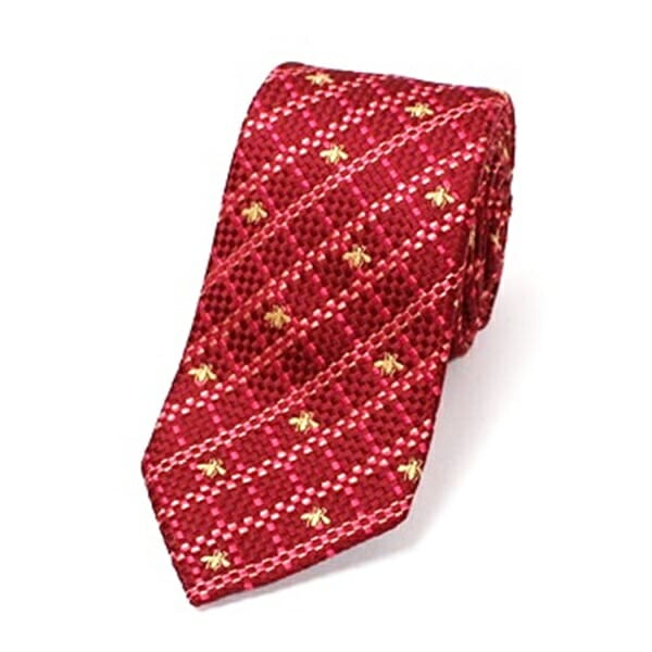 グッチ シルク ネクタイ Bee＆格子柄 現行品 細身 中古 Aランク GUCCI メンズ ビジネス