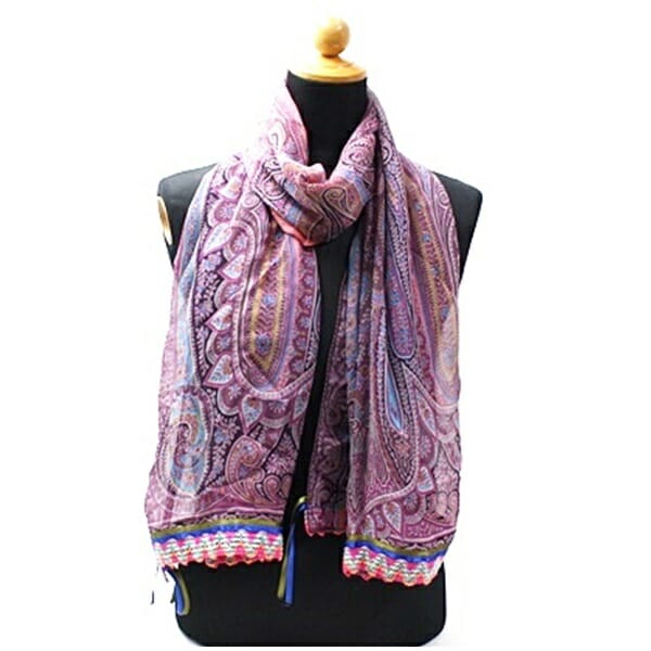 エトロ シルク 長方形ストール パープル ピンク ペイズリー 中古 Aランク ETRO レディース 女性